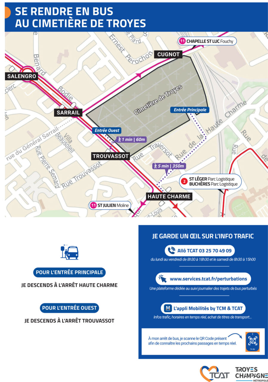 Se rendre au cimetière de Troyes en bus TCAT